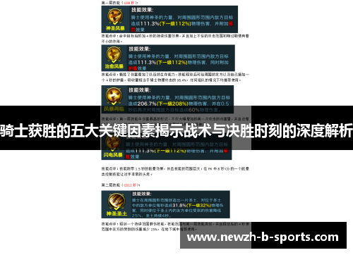 骑士获胜的五大关键因素揭示战术与决胜时刻的深度解析